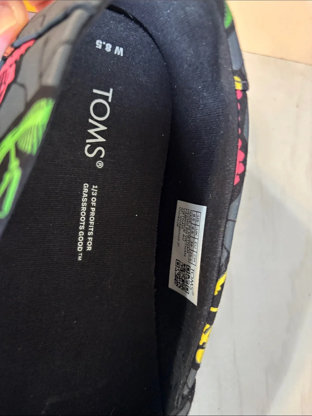 TOMS Slip-On Sneakers - Gray with Neon Dinosaur Prints